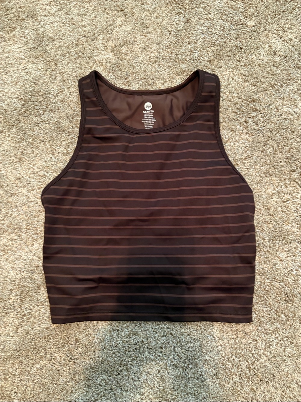 Senita Athletics Cocoa striped Malibu Crop Top without pads